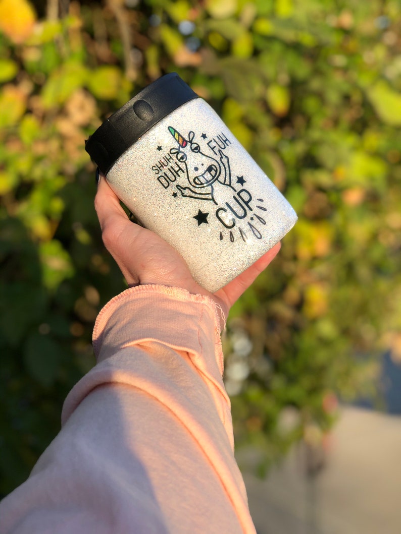 Unicorn Shu Du Fu Cup stainless steel koozie including free gift standard size koozie White diamond polyester glitter