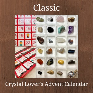 Classic Crystal Advent Calendar, 24 Gemstone Box for Christmas Countdown, Metaphysical Beginner Witch or Crystal Lovers Gift Box