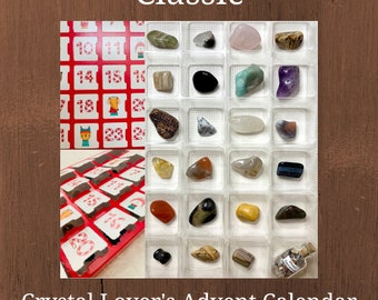 Classic Crystal Advent Calendar, 24 Gemstone Box for Christmas Countdown, Metaphysical Beginner Witch or Crystal Lovers Gift Box