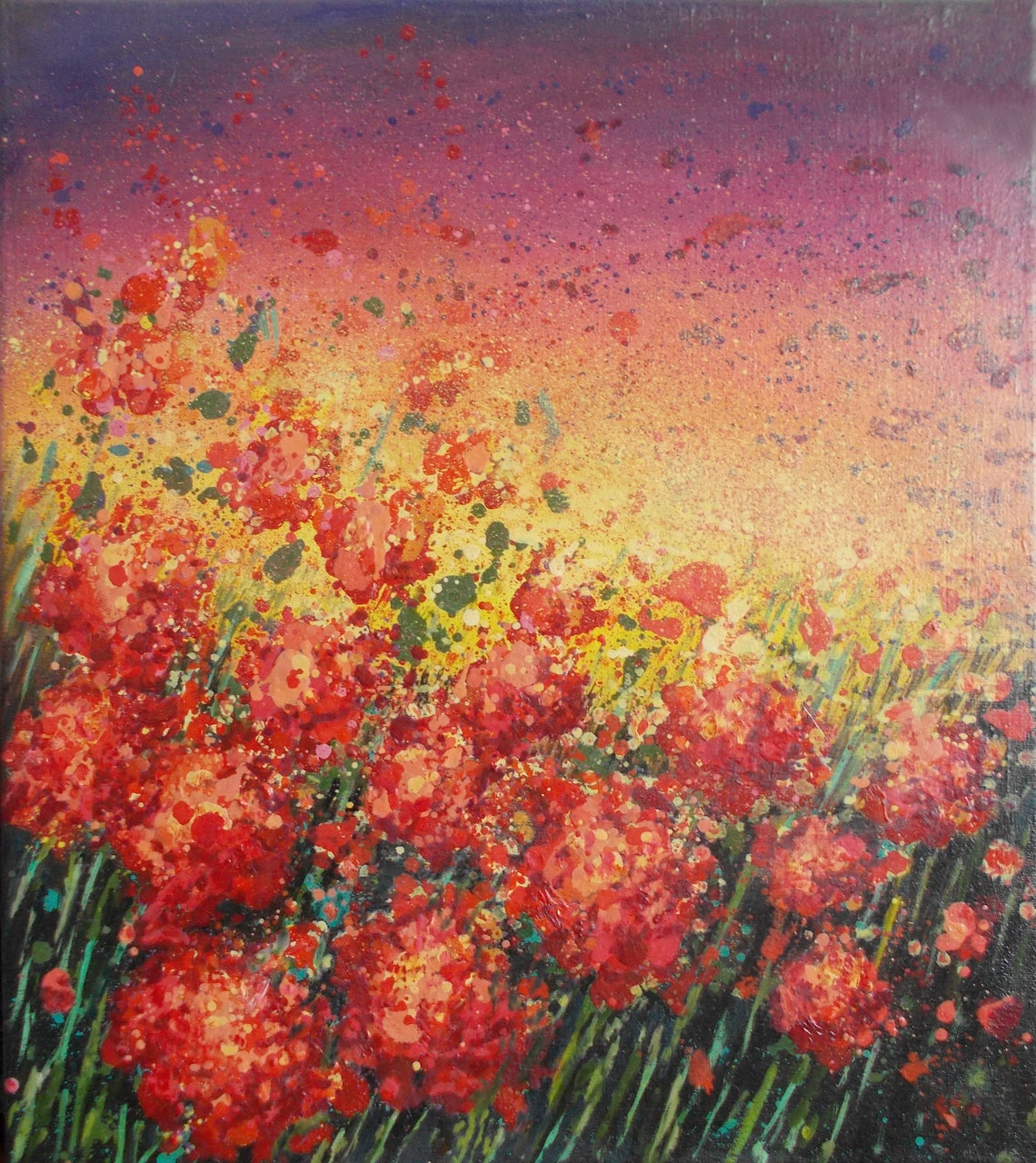 Red flowers Oil Painting on canvas Meadow Modern Original Etsy