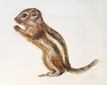 Peinture de tamia mignon, illustration à la gouache, art des animaux de la forêt