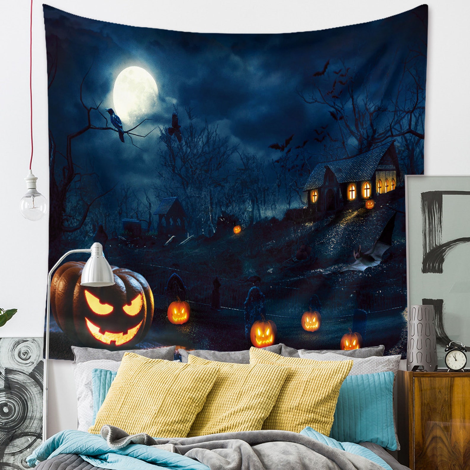Halloween Pumpkin Tapestry Wall Hanging Tapestry Wall Art Etsy