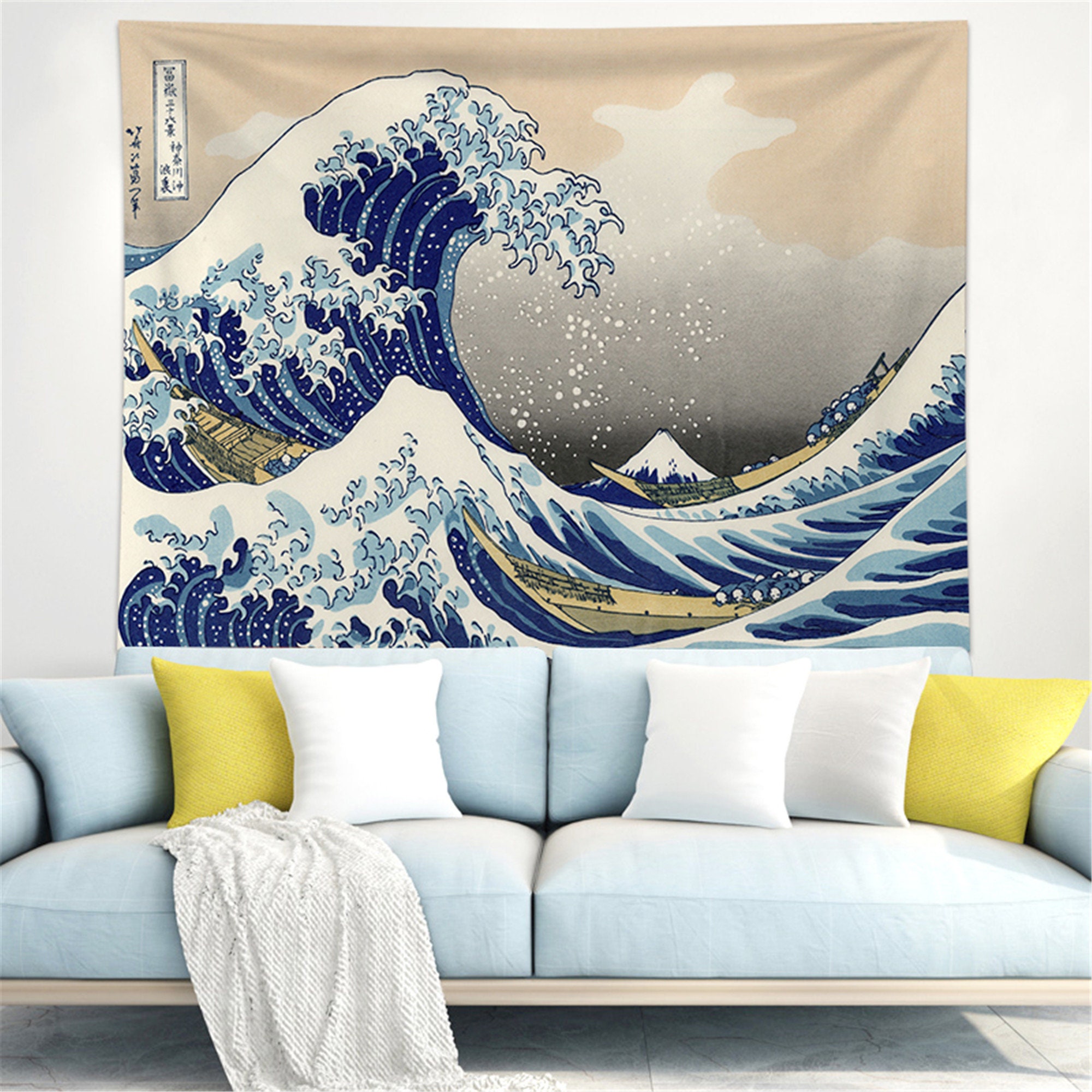 Japanese Wave Tapestry Kanagawa Great Wave Wall Tapestry The Etsy