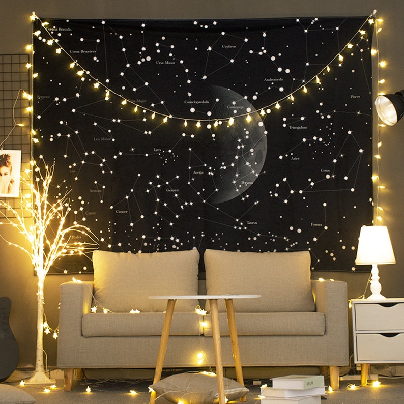 Moon Starry Sky Tapestry Wall Hanging Stars Tapestry Home Etsy
