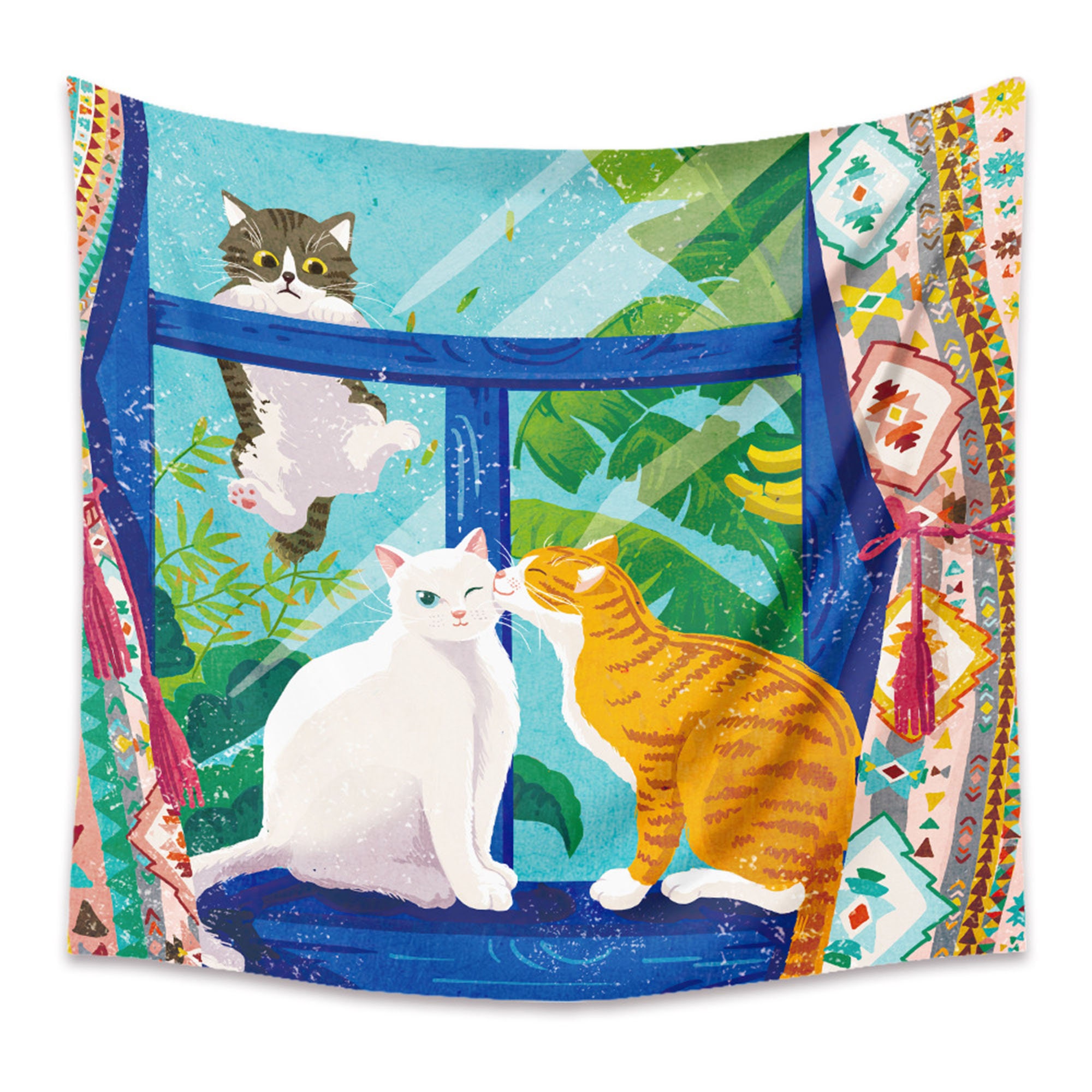 Cat Kissing Tapestry Wall Hanging Art Animal TapestryRoom Etsy