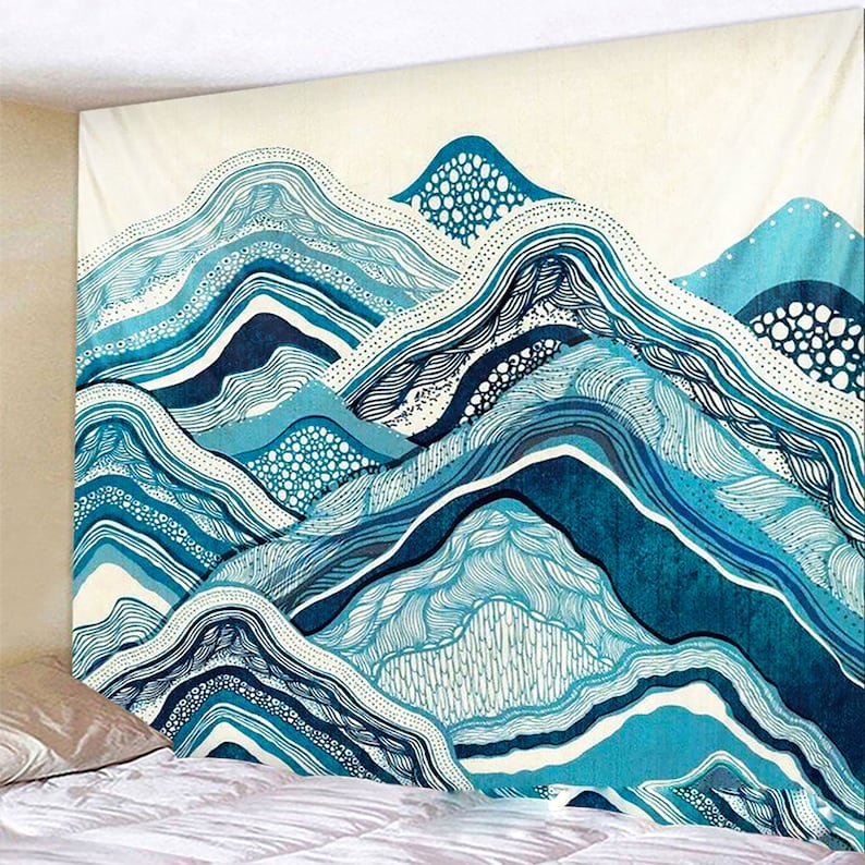 Blue Ocean Waves Wall Tapestry Ocean Waves Wall Hanging Etsy