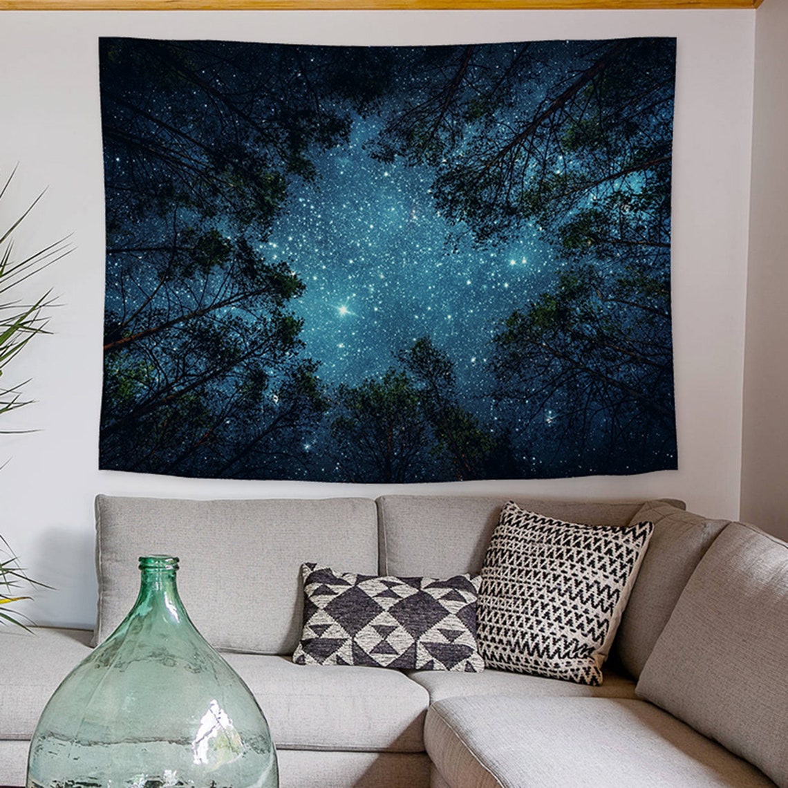Forest Starry Sky Decor Tapestry Star Wall Hanging Tapestry Etsy