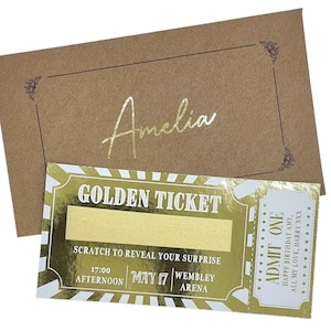 Biglietto per eventi da grattare e rivelare in lamina d'oro, regalo per l'annuncio di uno spettacolo a sorpresa, gratta e vinci per biglietto d'oro per San Valentino, anniversario, compleanno
