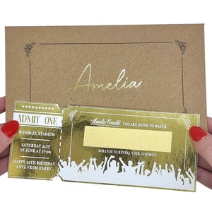 Billet de concert à gratter et à révéler en feuille d'or, cadeau d'annonce de spectacle surprise, carte à gratter pour la Saint-Valentin, anniversaire, anniversaire