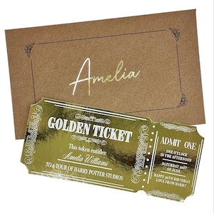 Goldfolien-Eventticket, Goldene Ticket-Überraschungsankündigung, benutzerdefiniertes Event- oder Erlebnis-Enthüllungsticket für Jubiläumsgeburtstag, Geschenk-Token