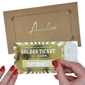 Goudfolie Scratch & Reveal Event Ticket, Golden Ticket Surprise Reveal, Aankondigingsgeschenk, Kraskaart voor Valentijnsdag Verjaardag Verjaardag