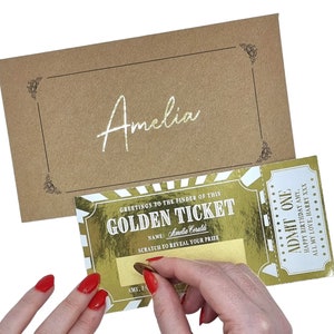 Billet d'événement à gratter et révéler en feuille d'or, révélation surprise du billet d'or, cadeau d'annonce, carte à gratter pour l'anniversaire de la Saint-Valentin