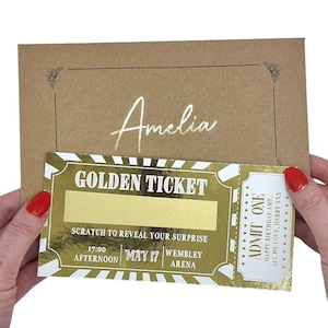 Biglietto per eventi da grattare e rivelare in lamina d'oro, regalo per l'annuncio di uno spettacolo a sorpresa, gratta e vinci per biglietto d'oro per San Valentino, anniversario, compleanno