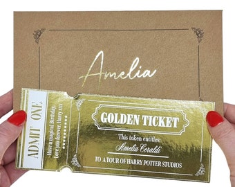 Gold Foil Event Ticket, Golden Ticket Surprise Announcement, Custom Event Or Experience Reveal Ticket For Anniversary Birthday, Gift Token