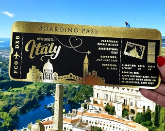 Foil Surprise Trip Ticket, Personalized Boarding Pass, Holiday Reveal