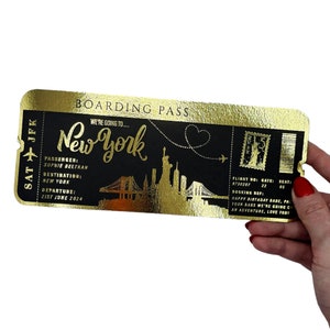 Jede Urlaubsüberraschung enthüllen Folien-Bordkarte, Golden Ticket, Überraschungswochenende, Reiseticket, Reisegeschenk für besondere Anlässe, personalisiertes Ticket
