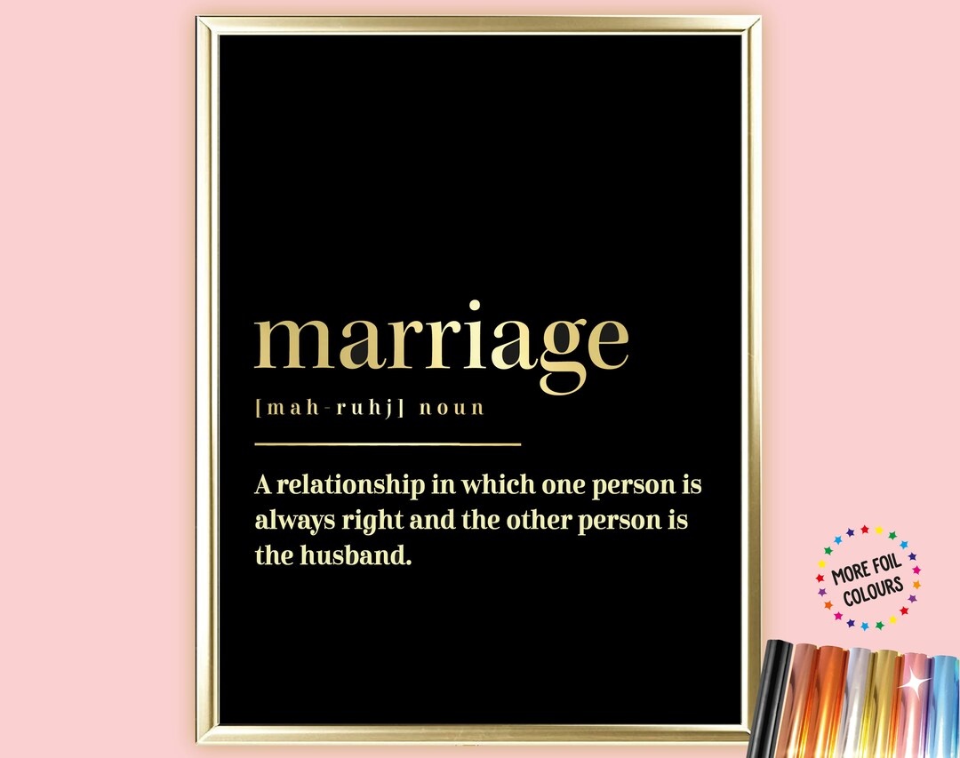 A4 /A3 Marriage Dictionary Definition Foil Print Funny Wall Etsy