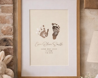 Custom Baby Hand and Footprint Print - Foil Memory Keepsake, Inkless Kit Included