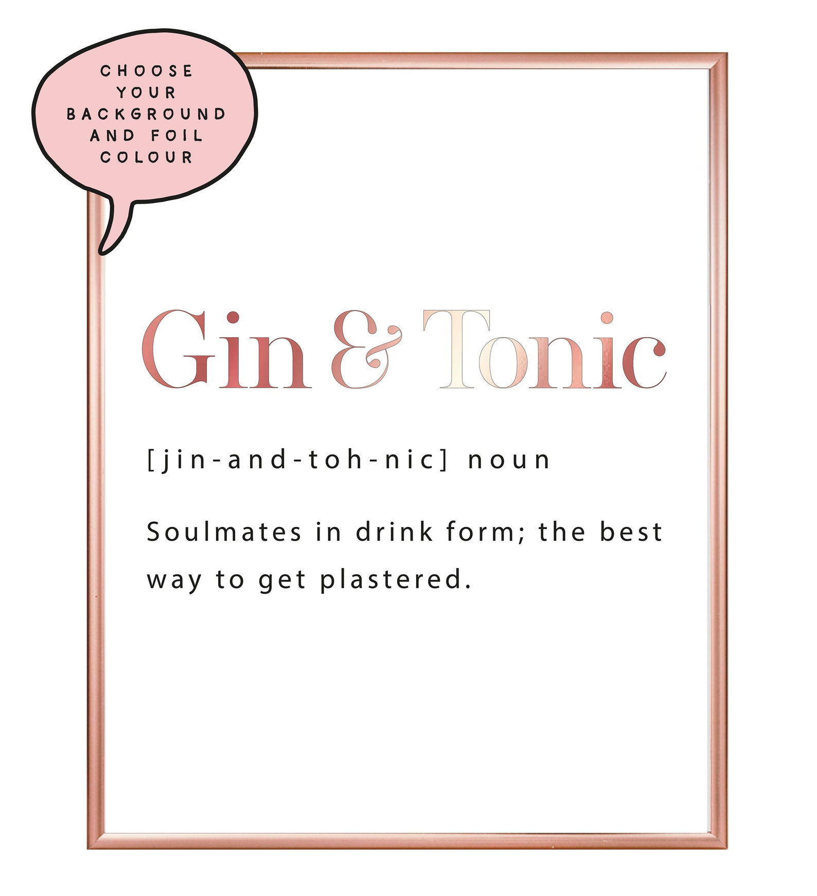 A4 /A3 Gin And Tonic Dictionary Definition Foil Print Kitchen Etsy