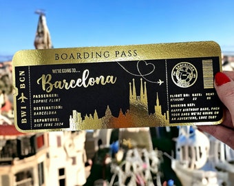 Personalized Foil Boarding Pass, Surprise Holiday Reveal Ticket