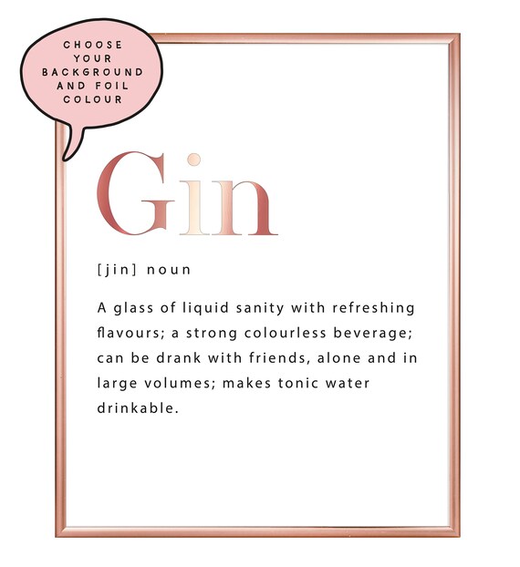 A4 /A3 Gin Dictionary Définition Foil Print Funny Kitchen Etsy
