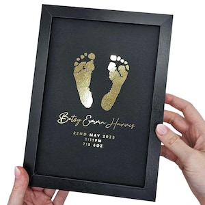 Personalised Baby Hand & Footprint Foil Print, New Baby Keepsake Gift, Birth Announcement Print, Free Ink Kit, Nursery Wall Art, Baby Foot