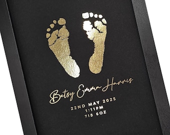 Personalised Baby Keepsake Print - Hand and Foot Foil Art, Inkless Kit Included