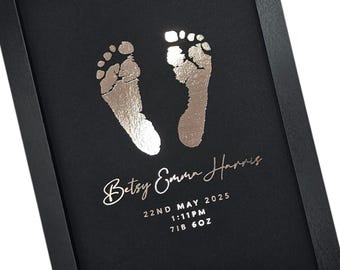 Personalised Baby Keepsake Print - Hand and Foot Foil Art, Inkless Kit Included