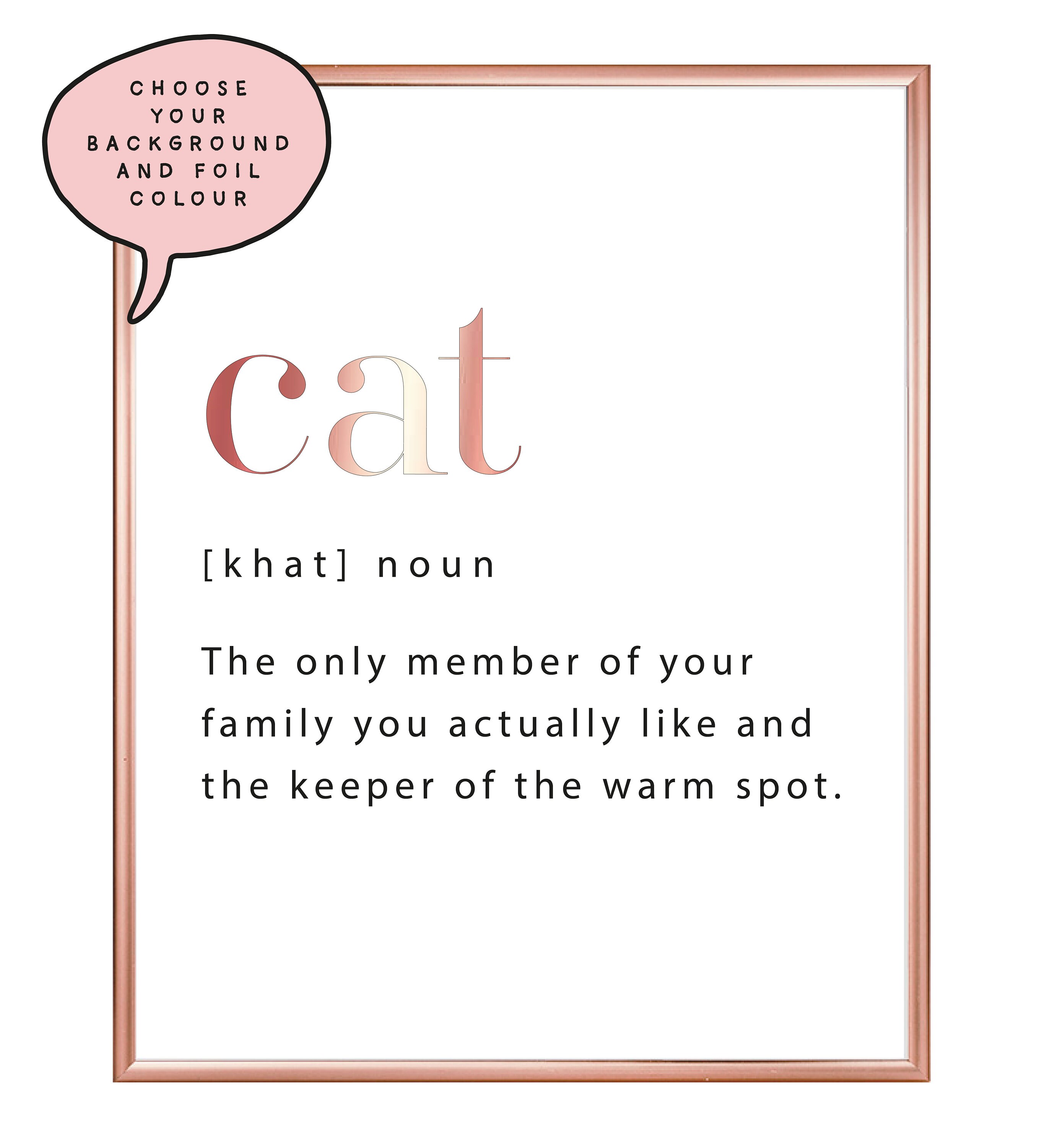 A4 /A3 Cat Dictionary Definition Foil Print Funny Wall Art Etsy
