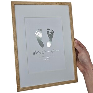 Personalised Baby Hand & Footprint Foil Print, New Baby Keepsake Gift, Birth Announcement Print, Free Ink Kit, Nursery Wall Art, Baby Foot
