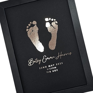 Personalised Baby Hand & Footprint Foil Print, New Baby Keepsake Gift, Birth Announcement Print, Free Ink Kit, Nursery Wall Art, Baby Foot