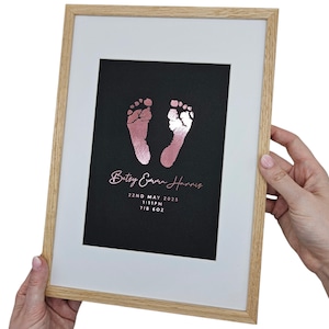 Personalised Baby Hand & Footprint Foil Print, New Baby Keepsake Gift, Birth Announcement Print, Free Ink Kit, Nursery Wall Art, Baby Foot