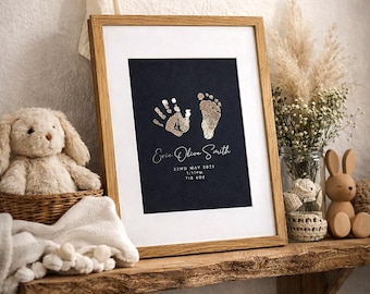 Newborn Foil Print, Baby Hand and Foot (Custom Nursery Art), Inkless Kit Included