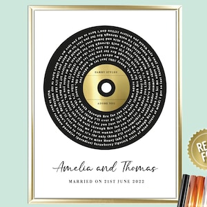 Personalised Vinyl Lyrics Framed Print | Wedding Anniversary Gift | For Her or Him | First Dance | Custom Lyrics Print | Music Lyrics Poster
