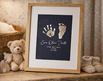 Newborn Foil Print, Baby Hand and Foot (Custom Nursery Art), Inkless Kit Included