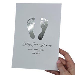 Personalised Baby Hand & Footprint Foil Print, New Baby Keepsake Gift, Birth Announcement Print, Free Ink Kit, Nursery Wall Art, Baby Foot