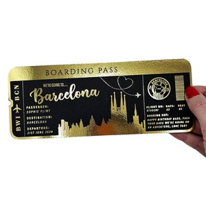 Jede Urlaubsüberraschung enthüllen Folien-Bordkarte, Golden Ticket, Überraschungswochenende, Reiseticket, Reisegeschenk für besondere Anlässe, personalisiertes Ticket