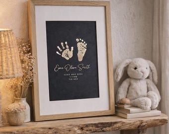 Baby Keepsake Foil Print: Personalised Hand and Foot Art (Includes Ink Kit)