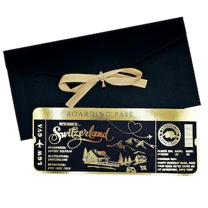Faire-part de fête des fêtes sur la carte d'embarquement feuille d'or, Billet personnalisé, Billet doré, Week-end surprise, Billet de voyage, Cadeau de voyage d'anniversaire