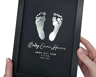Personalised Baby Keepsake Print - Hand and Foot Foil Art, Inkless Kit Included