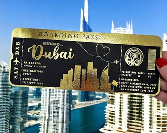 Personalized Golden Foil Boarding Pass, Surprise Holiday Reveal