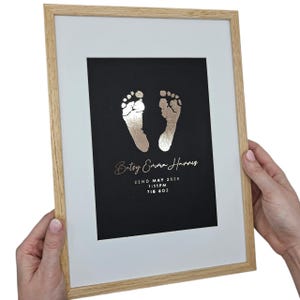 Personalised Baby Hand & Footprint Foil Print, New Baby Keepsake Gift, Birth Announcement Print, Free Ink Kit, Nursery Wall Art, Baby Foot