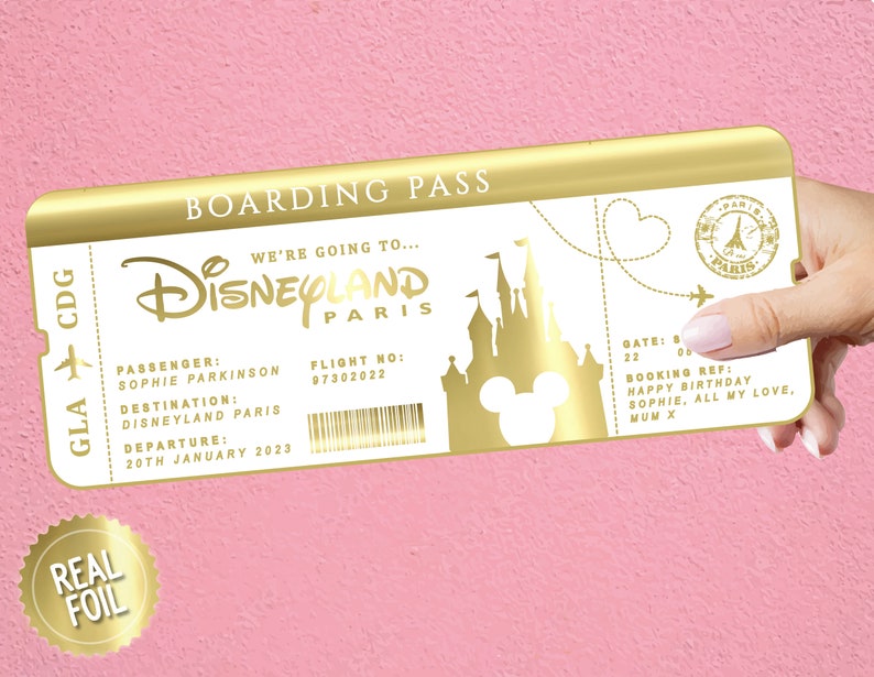 Disneyland Paris Foil Boarding Pass Personalised Ticket Etsy UK