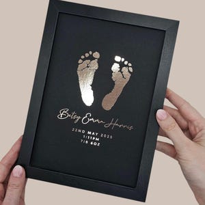 Personalised Baby Hand & Footprint Foil Print, New Baby Keepsake Gift, Birth Announcement Print, Free Ink Kit, Nursery Wall Art, Baby Foot