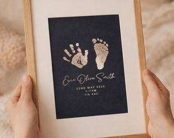 Baby Keepsake Foil Print: Personalised Hand and Foot Art (Includes Ink Kit)