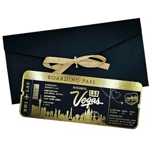 Carte d'embarquement, billet doré, week-end surprise, billet de voyage, cadeau de voyage pour un événement spécial, billet personnalisé