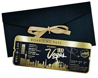 Foil Surprise Trip Ticket, Custom Destination Reveal, Golden Boarding Pass