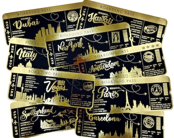 Foil Boarding Pass, Surprise Holiday Reveal, Personalized Travel Ticket