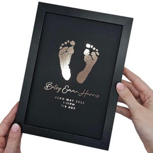 Personalised Baby Hand & Footprint Foil Print, New Baby Keepsake Gift, Birth Announcement Print, Free Ink Kit, Nursery Wall Art, Baby Foot