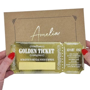 Billet d'événement à gratter et à révéler en feuille d'or, révélation surprise de billets d'or, cadeau de faire-part, carte à gratter pour la Saint-Valentin